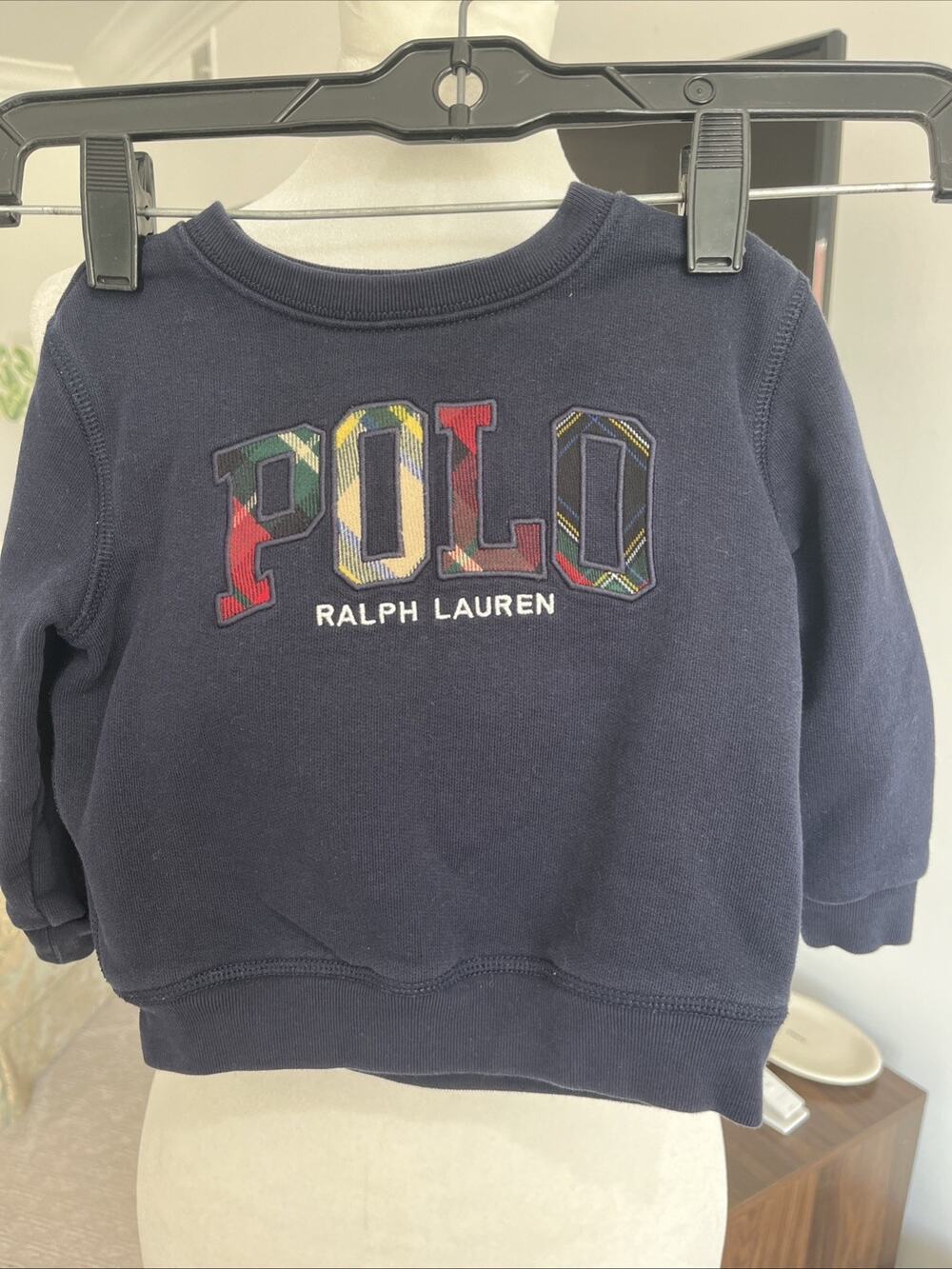 Vtg Polo RALPH LAUREN Baby 18M Sweatshirt Long Sleeve Blue Plaid Preppy Classic